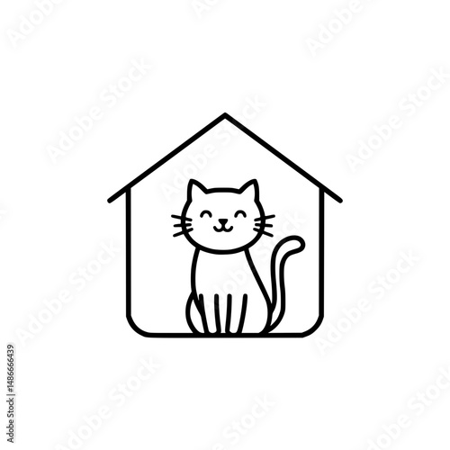 Adorable Cat in Cozy House Illustration Perfect for Pet Lovers
