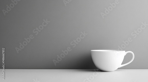 White ceramic cup on gray background minimalist product photography