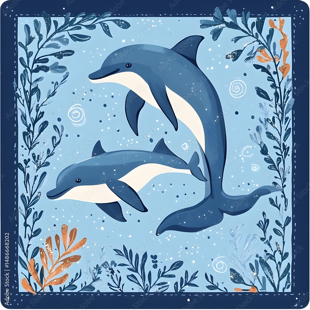Obraz premium Blue Dolphin Sea Life Vector Illustration for Ocean Conservation Campaign