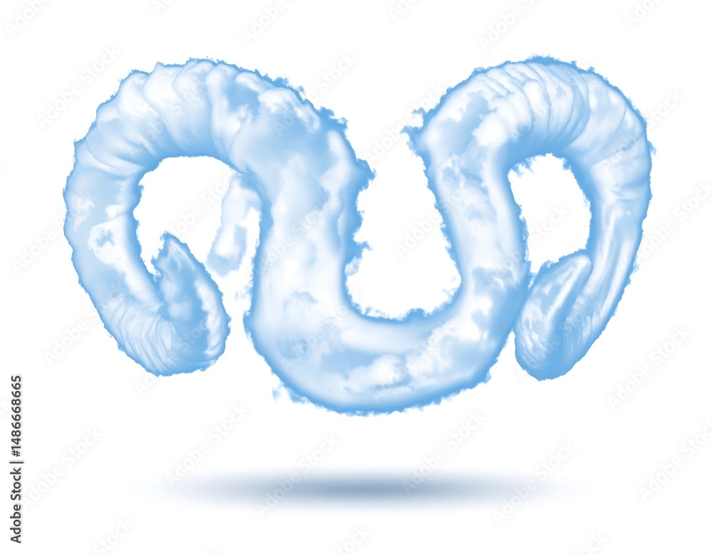 Naklejka premium Abstract Cloud Formation in Light Blue with Soft Texture and Shadow on White Background