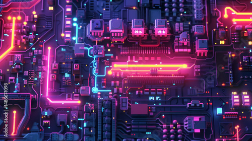 Wallpaper Mural Glowing circuit board network digital art abstract technology background Torontodigital.ca