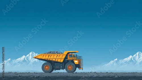 Heavy Duty Mining Truck in a Mountainous Landscape with Clear Sky