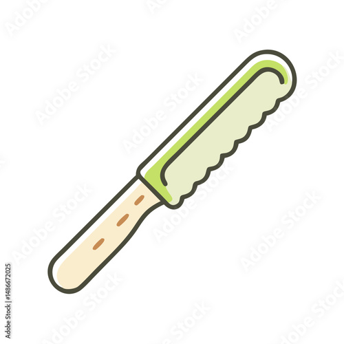 Bread knife with serrated edge and wooden handle design  