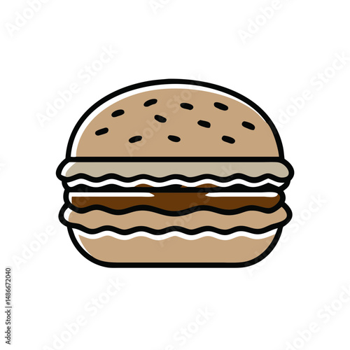 Delicious hamburger with sesame seeds and creamy filling  