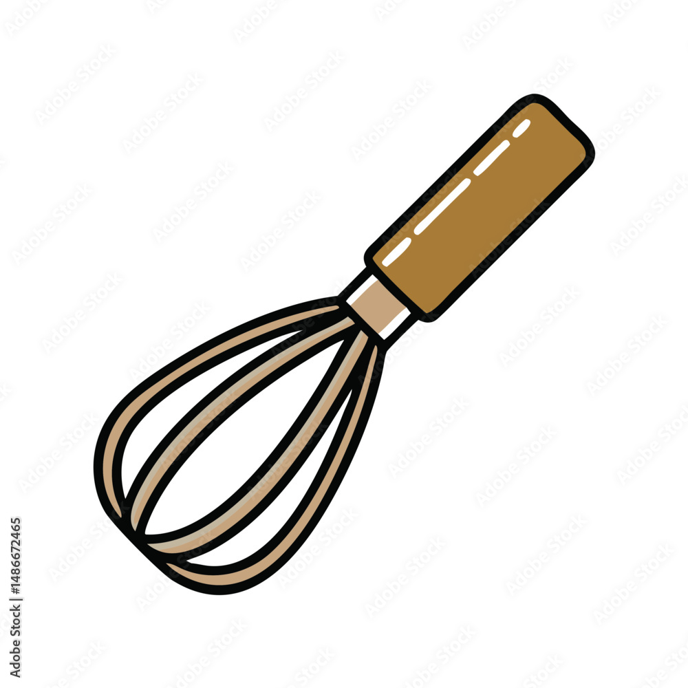 Obraz premium Kitchen whisk with wooden handle in simple design 