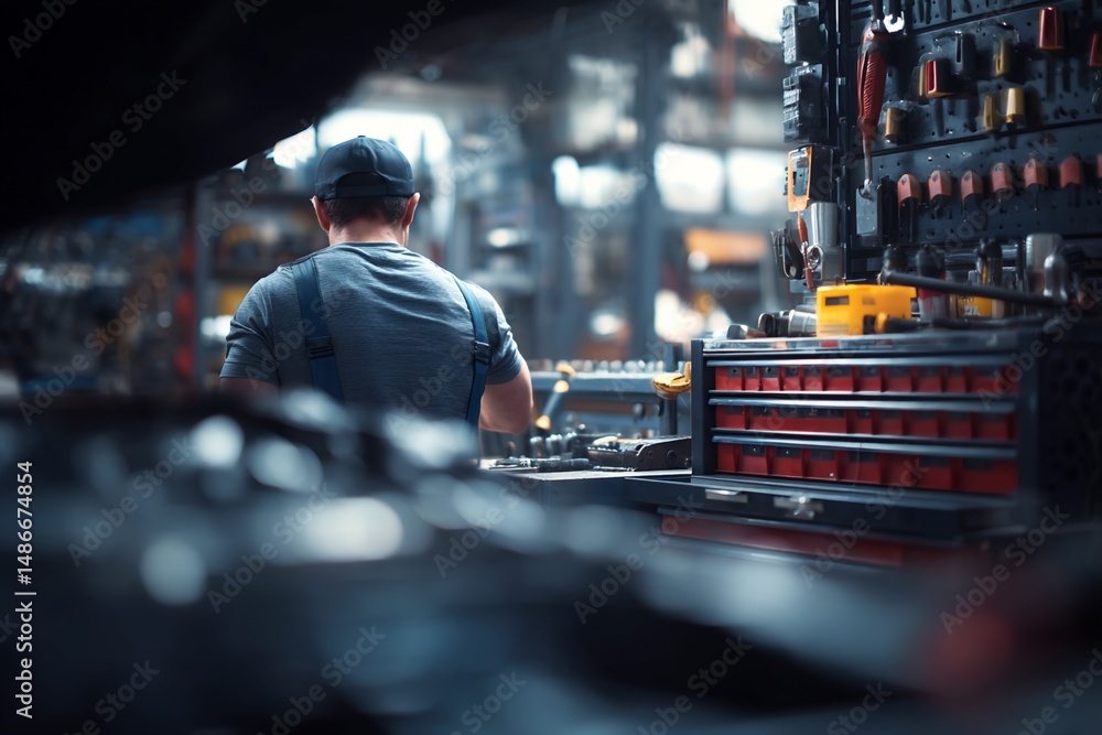 Obraz premium Mechanic Working in an Automotive Repair Shop