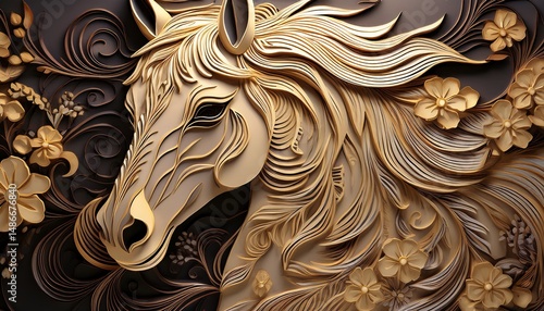 beautiful horse 3d relief wallpaper mural wallpaper wall art ai generated illustration