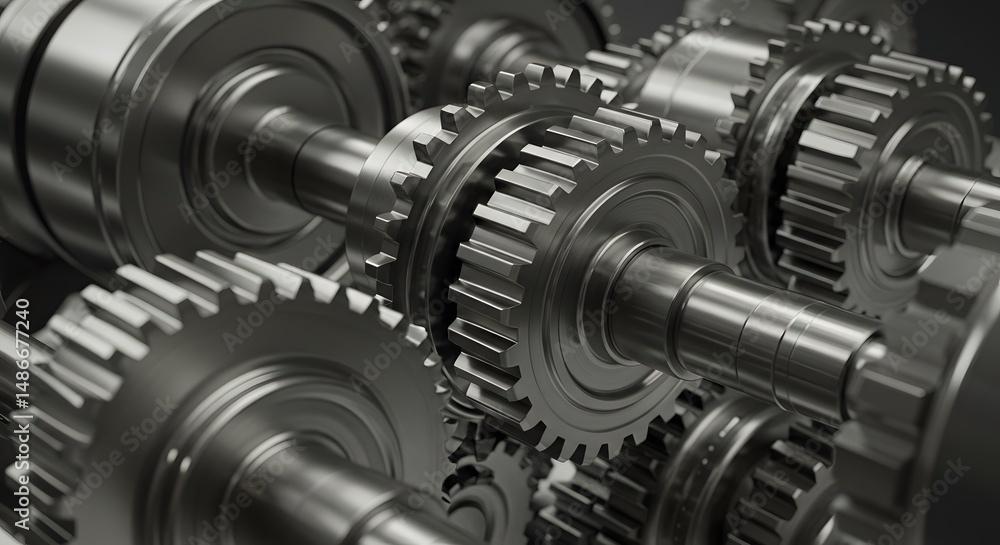 Detailed view of complex, interconnected gears and shafts in a mechanical system, highlighting precision and engineering. Detailed view of complex, interconnected gears and shafts in a mechanical system, highlighting precision and engineering.