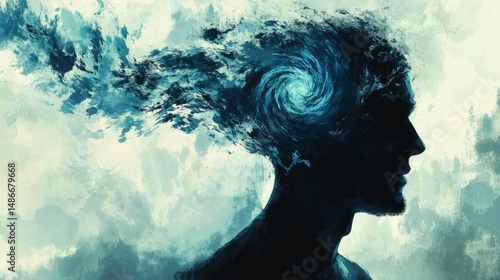 overwhelmed man, with a blank mind and a tornado in his head generative ai