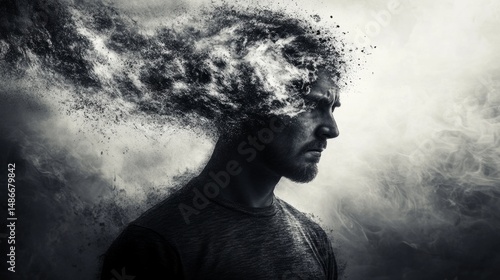 overwhelmed man, with a blank mind and a tornado in his head generative ai