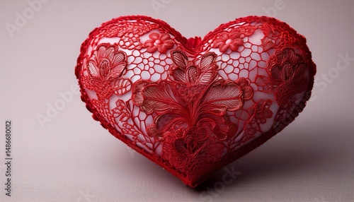 red lace heart with floral patterns