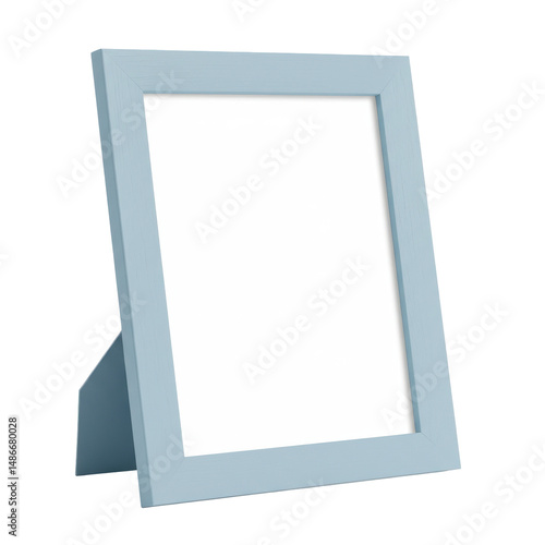 Light blue photo frame standing, clean white background, and simple design on black canvas