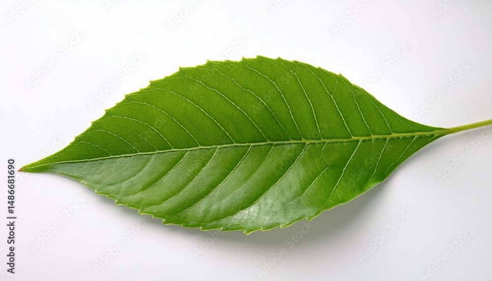 Obraz premium vibrant green leaf isolated on white background showcasing freshness and natural texture
