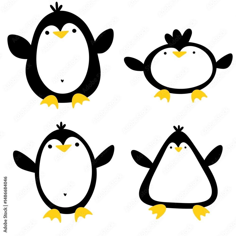 Fototapeta premium Christmas animals set penguin pattern for wrapping paper and fabrics