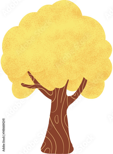 Yellow Summer Tree painting isolated on white background