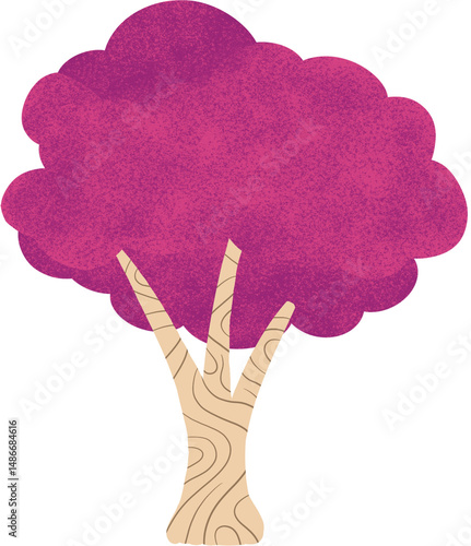 Magenta Summer Tree painting isolated on white background, pink tree drawing isolated on white background