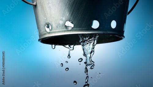 water is leaking from a bucket with holes