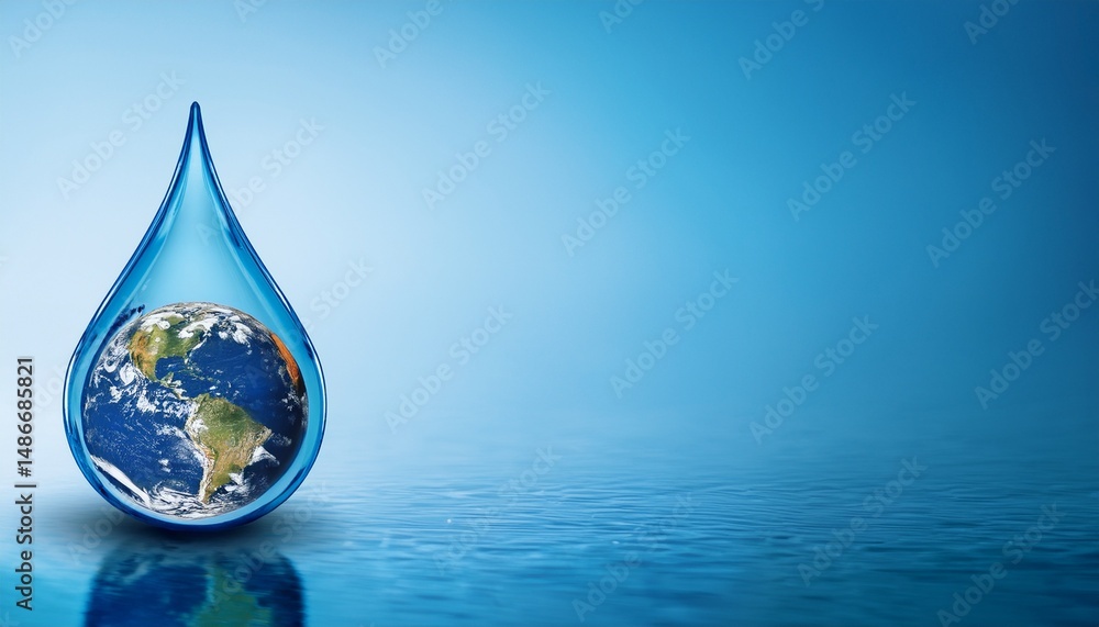 Fototapeta premium globe within water drop world water day clean water theme banner with copy space