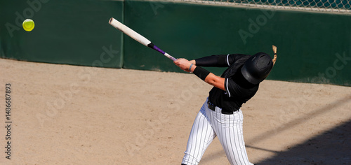 Softball Player Batting Swinging Hitting Baseball Female Fast Pitch Sport Athlete Banner Header