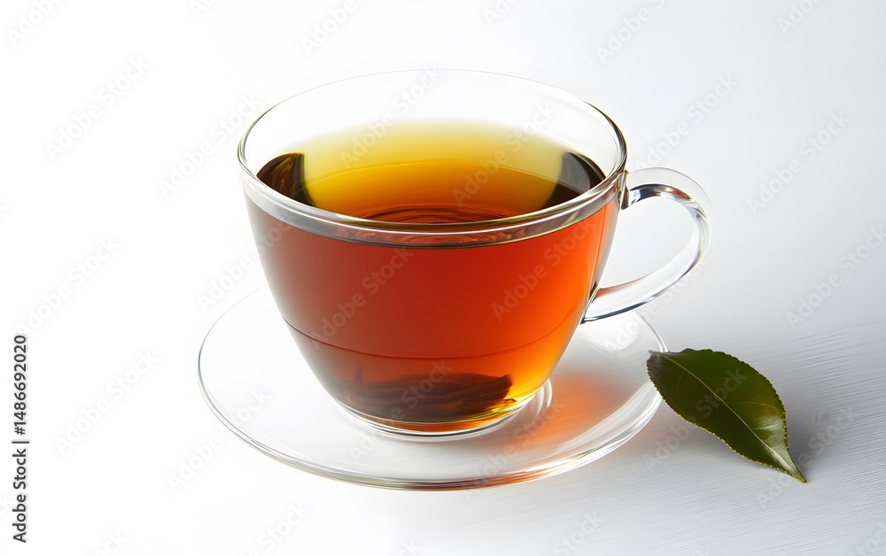 Aromatic Black Tea in Glass Cup with Leaf Aromatic Black Tea in Glass Cup with Leaf