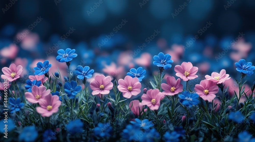 Obraz premium Enchanted Meadow: A Dreamlike Tapestry of Pink and Blue Flowers
