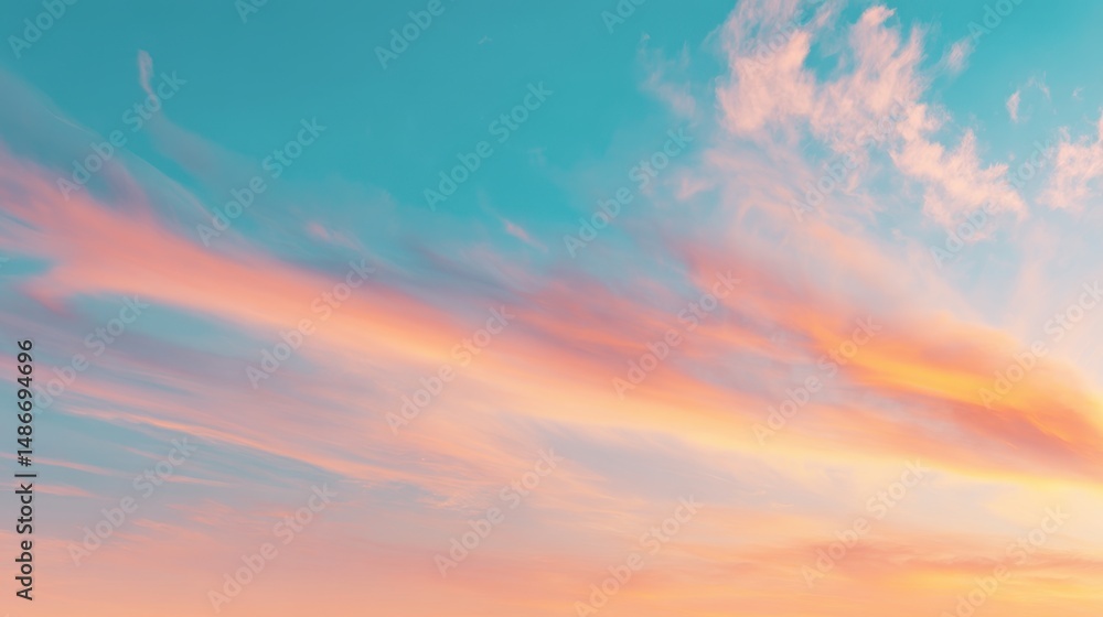 Fototapeta premium Serene Sunset Sky with Soft Clouds in Shades of Pink and Orange Reflecting the Tranquility of Evening Nature’s Beauty in a Peaceful Atmosphere