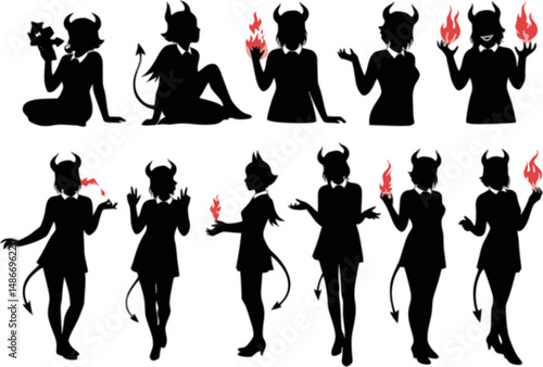 girl set devil silhouette illustration
