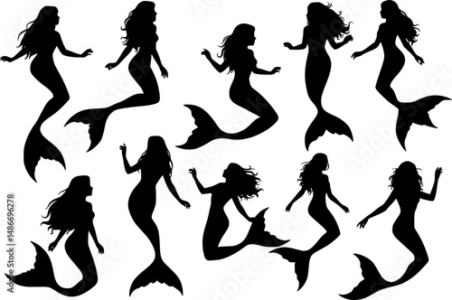 sea maid vector silhouettes
