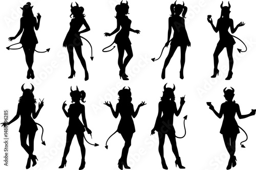girl set devil silhouette illustration
