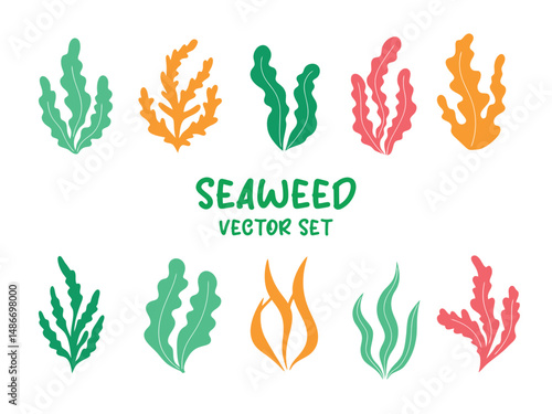 Colorful Seaweed Vector Set with Wavy Edges and Diverse Shapes