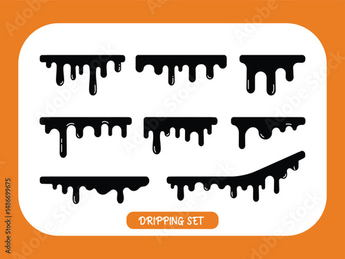 Varied Black Dripping Paint Set with Unique Shapes and Textures