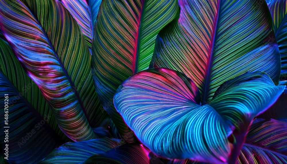 Fototapeta premium tropical leaf background neon glow color toned