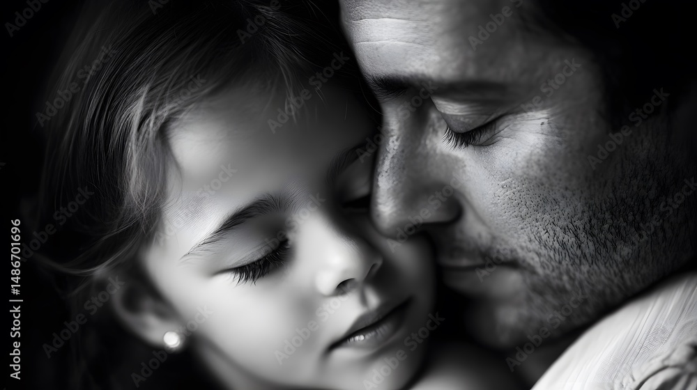In a heartwarming embrace, a father and daughter share a tender moment of love and closeness, their faces illuminated by a soft light, creating an atmosphere of pure, unconditional affection. In a heartwarming embrace, a father and daughter share a tender moment of love and closeness, their faces illuminated by a soft light, creating an atmosphere of pure, unconditional affection.