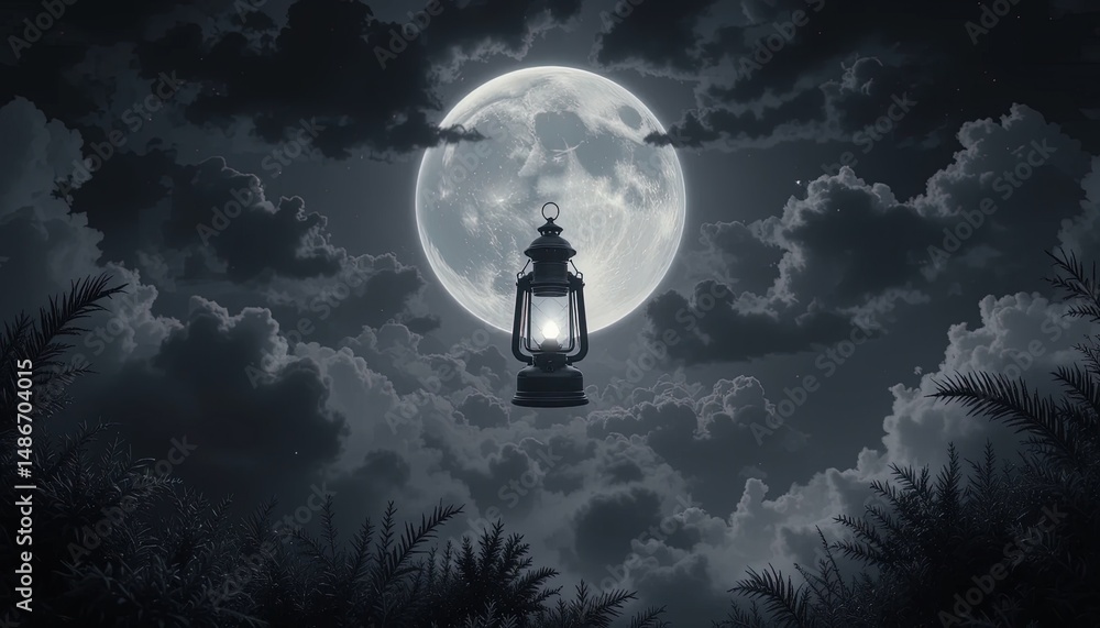 Naklejka premium A captivating nocturnal scene with a solitary lantern.