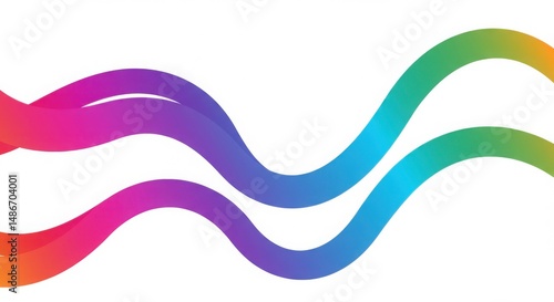 Radiant 3D curved lines in rainbow tones futuristic abstract gradient waves across white background modern vector design with no text
