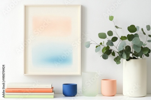 Wallpaper Mural Elegant Minimalist Home Office Background With Soft Color Palette And Lush Greenery, Inviting Calm Atmosphere For Virtual Meetings Torontodigital.ca