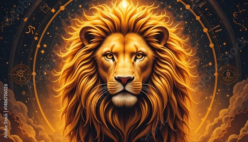 Majestic Golden Lion: A Celestial Portrait