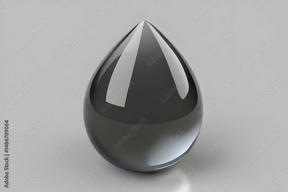 Reflective Black Drop on Grey Background Minimalist Studio Shot Reflective Black Drop on Grey Background Minimalist Studio Shot