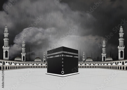 Eid Mubarak design with the kaaba vector in the night