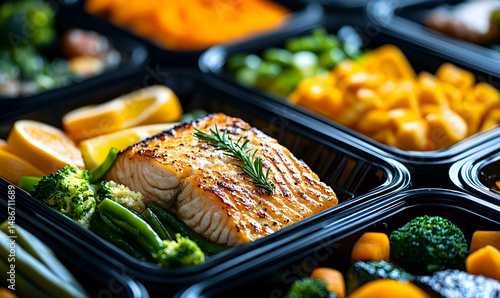 Grilled Salmon Meal Prep with Lemon and Vegetables