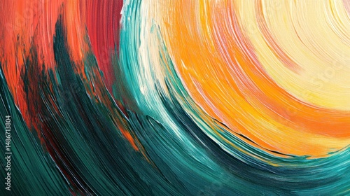 Vibrant swirling abstract painting with bold colors.