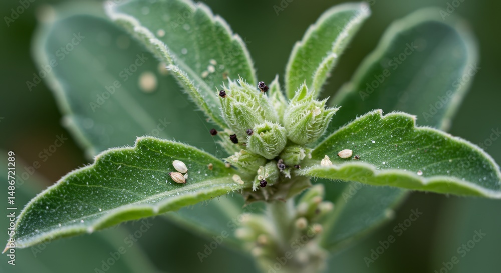 Obraz premium Close-up of a vibrant fat hen plant with seeds revealing nature's intricate details