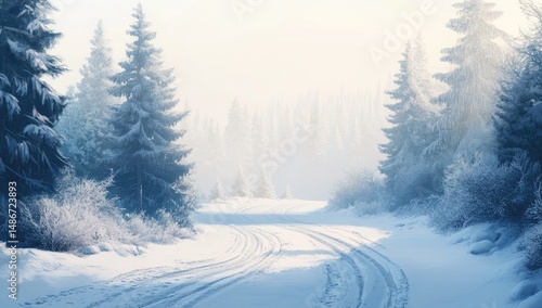 Wallpaper Mural Snowy winter forest path (1) Torontodigital.ca