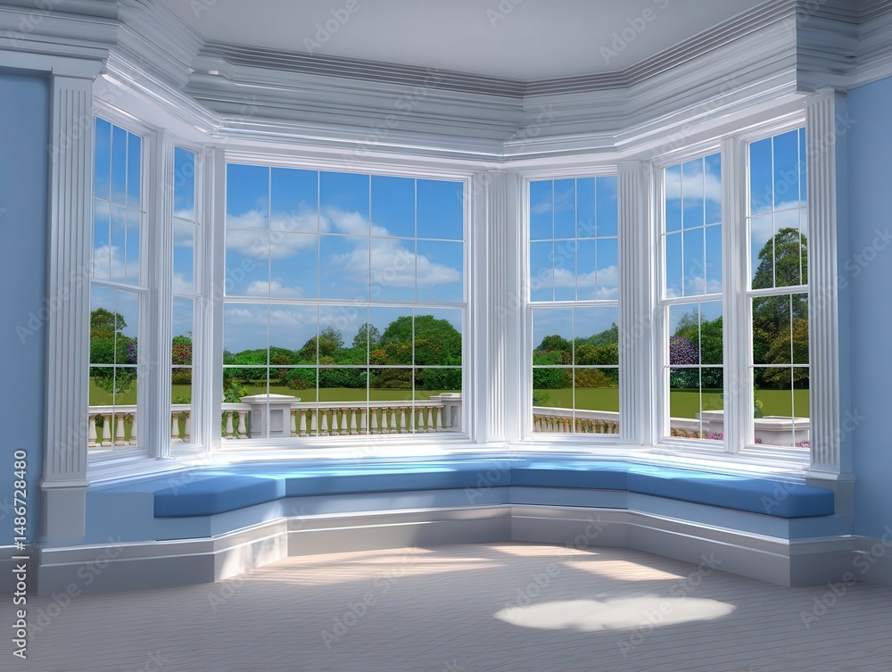Fototapeta premium Bay Window Interior, Architecture, Home Design, Blue Sky View