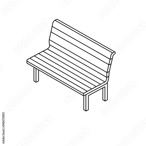 Simple line drawing of a wooden bench with vertical slats  