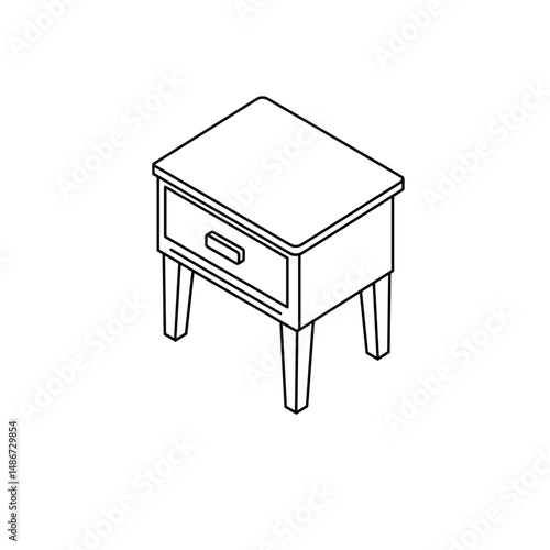 Outline illustration of a bedside table with a single drawer  