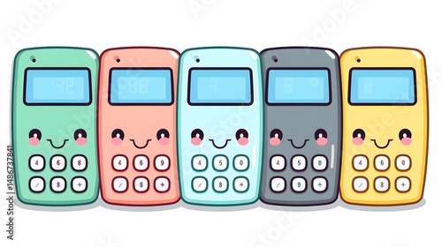 Colorful and Cute Calculator Object for Kawaii Designs and Educational Concepts