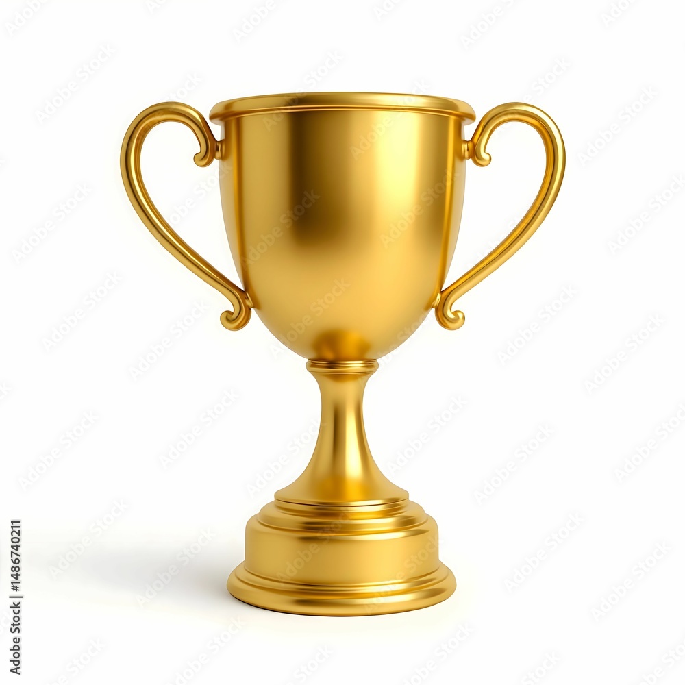 Gleaming Golden Trophy Cup on a White Background, Symbolizing Vi Gleaming Golden Trophy Cup on a White Background, Symbolizing Vi