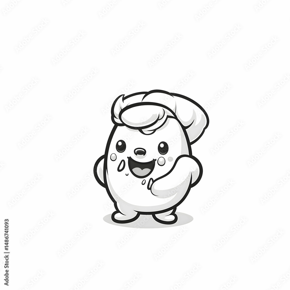 Cheerful Cartoon Egg Character with Chef Hat on White Background Cheerful Cartoon Egg Character with Chef Hat on White Background