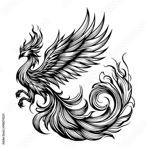 black and white phoenix tattoo design